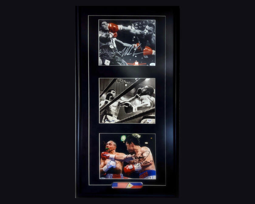 Muhammad Ali Manny Pacquaio Mike Tyson Triple Frame Autograph Psa Beckett Loa Coa